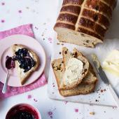 Sticky hot cross brioche loaf