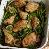 Fast roast chicken with asparagus