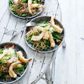 Tempura prawn salad with pickled ginger 