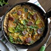 Leek and chorizo frittata