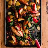 Sausage and apple traybake