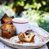 Cherry and lemon muffins with muesli crumble 