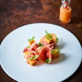 Serrano ham and basil-infused melon