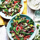 Charred broccoli, borlotti bean and hazelnut salad