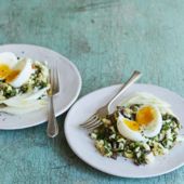 Egg salad with anchovies and pine nuts