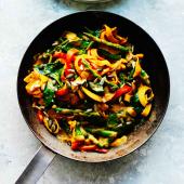 Sweet potato tagliatelle with roasted red pepper cream sauce