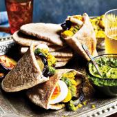Aubergine, spiced potato and zhoug pitta