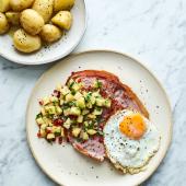 Gammon and egg with salsa