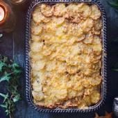 Potatoes boulangère with sage and chestnuts