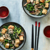 Crispy tofu with miso veg