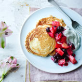 Coconut drop scones with blueberry and apple compote