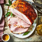 Slow-cooked cider, clove and honey-glazed ham