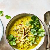 Spicy chicken, split pea and coconut soup