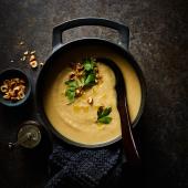 Roasted celeriac soup with hazelnut crumbs