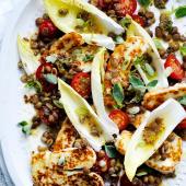 Zingy lentil and halloumi salad