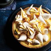 Lemon passion fruit cheesecake with mini meringues