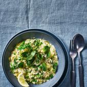 Vegan pea and watercress risotto