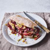 Steak and blue cheese ciabatta with beetroot slaw