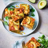 Baked avocado, corn and feta frittata