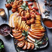 Roast turkey with sage and pine nut stuffing