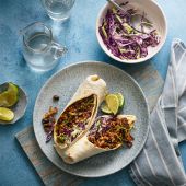 Chipotle beef burrito rolls with broccoli stalk slaw