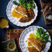 Crispy chicken and haggis escalopes with whisky and chicken butter sauce