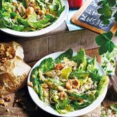 Chicken Caesar salad with pork scratching ‘croutons’