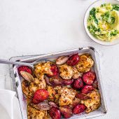 Sticky plum chicken traybake
