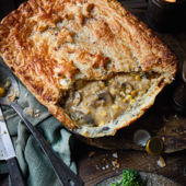 Creamy vegan mushroom and leek pie