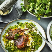 Minty lamb chops with watercress risotto
