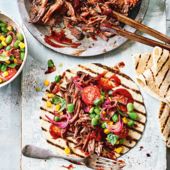 Texan-style barbecue beef brisket and succotash 