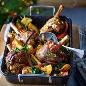 Cinnamon and saffron lamb shank with roasted roots