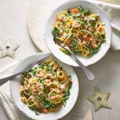 Smoked salmon spaghetti with crispy capers