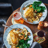 Chicken with mushrooms, madeira sauce and celeriac