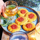 Cheesy biscuits with red pepper relish