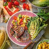 Lamb with charred sweetcorn salsa and fresh mint sauce