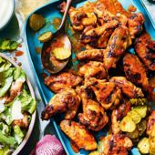 Pickle-brined buffalo wings with blue caesar