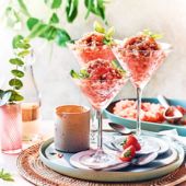 Strawberry, rosé and balsamic granita