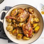 Braised duck legs with potatoes and preserved lemon butter