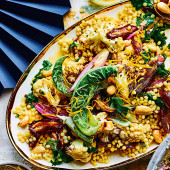 Roast cauliflower, date and olive giant couscous