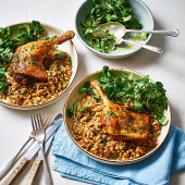 Duck with French onion pearl barley