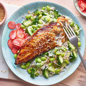 Miso mackerel with edamame rice