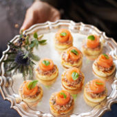 Mini basil and ricotta pancakes with salmon 