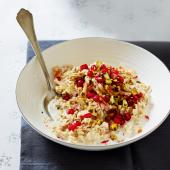 Pomegranate and pistachio Bircher-style muesli