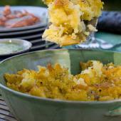 Smashed roast new potatoes with garlic & rosemary