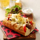 Cheese and sausage baguette