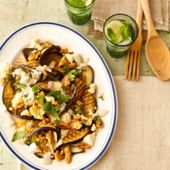 Aubergine with Lancashire cheese, walnuts & yogurt