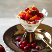 Cranberry and kumquat cheesecake in a glass