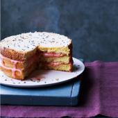 Lavender sponge cake with rhubarb curd