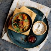Dukkah sweet potato and spinach dhal